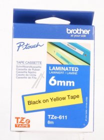 Brother Colour Cartridge - Tze611 Label Tape Black On Yellow 6mm-8m Laminated Brother