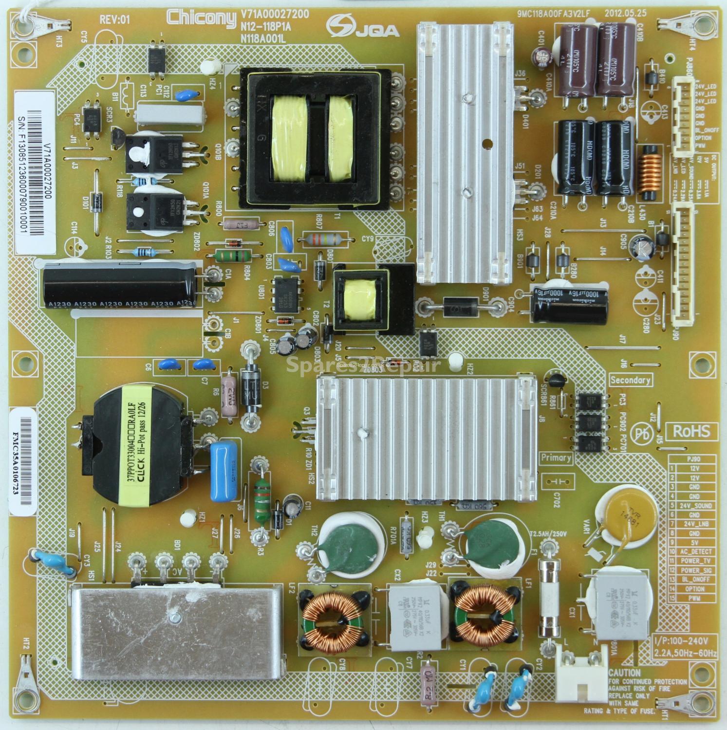 Toshiba 32RL958 - PSU - V71A00027200 - REV:01 - N12-118P1A - N118A001L - 9MC118A00FA3V2LF